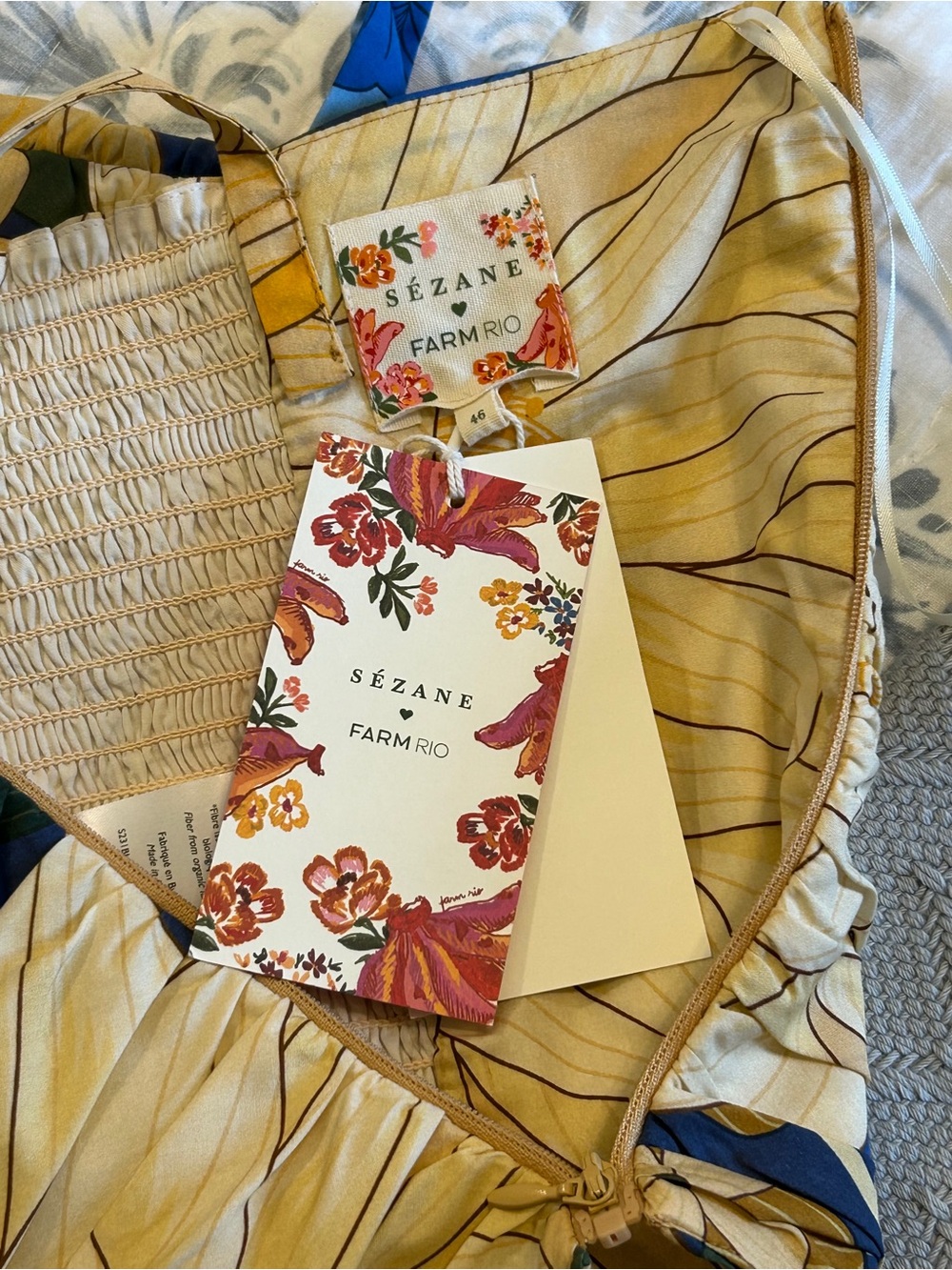 Sezane Farm Rio NWT SZ 14 Abelino Blue & Cream Floral Ruched Camisole Sale Price - Picture 10 of 13
